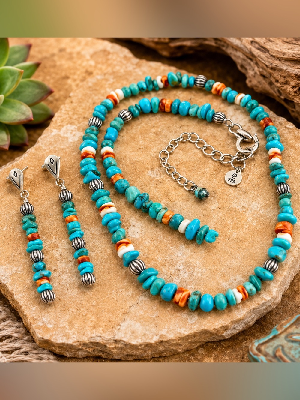 Carolyn Pollack Relios Turquoise Spiny Oyster Sterling Silver Necklace & Earring